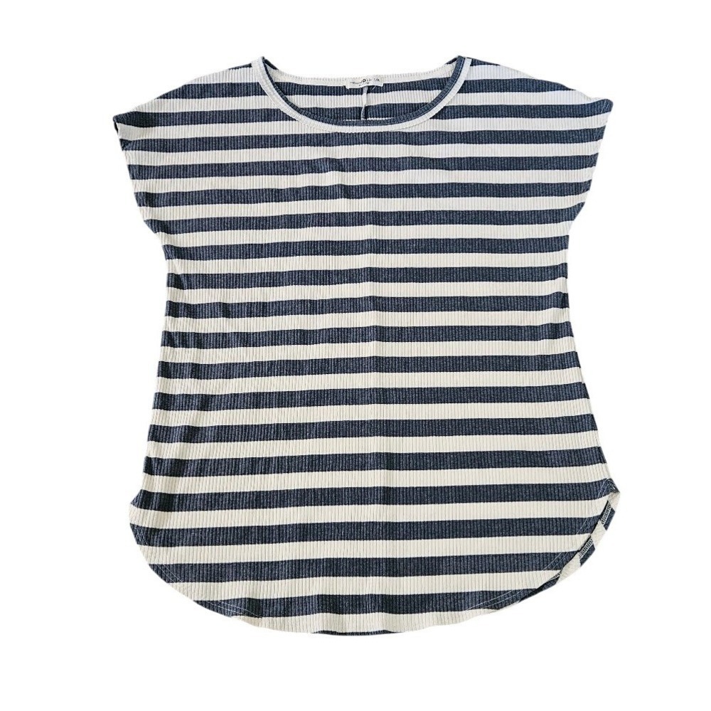 Natural Life Ribbed Knit Dress Womens Small Medium Striped Navy Blue White
